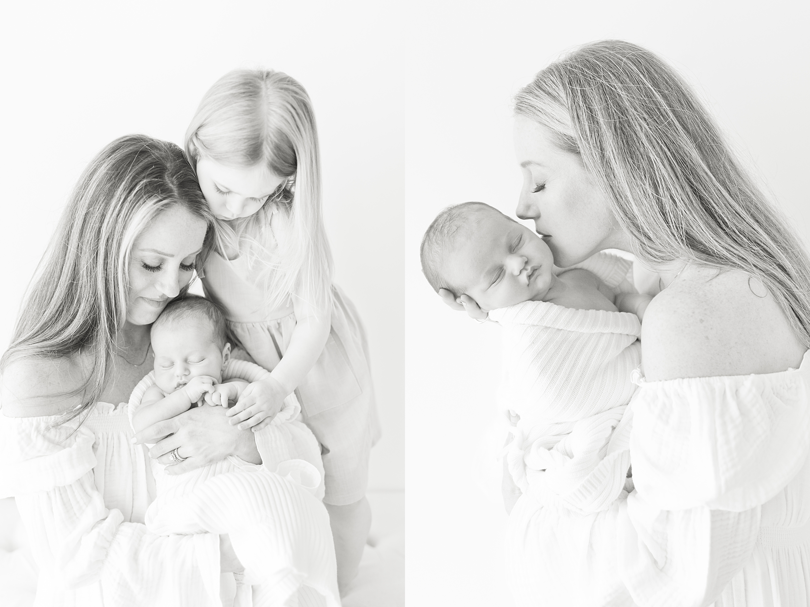 newborn photographer black and white image of mom and kids by amanda mcquade