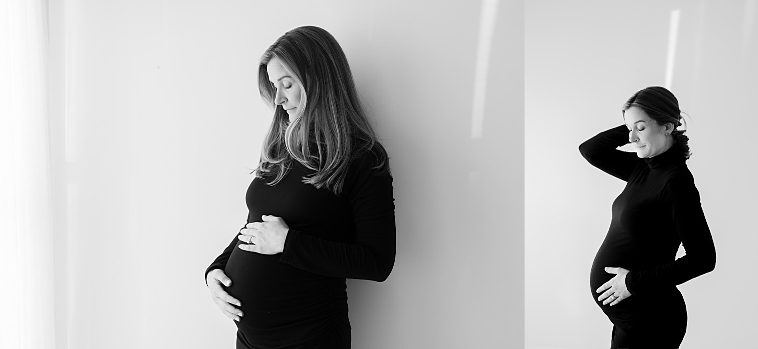 black and white studio maternity photography by amanda mcquade