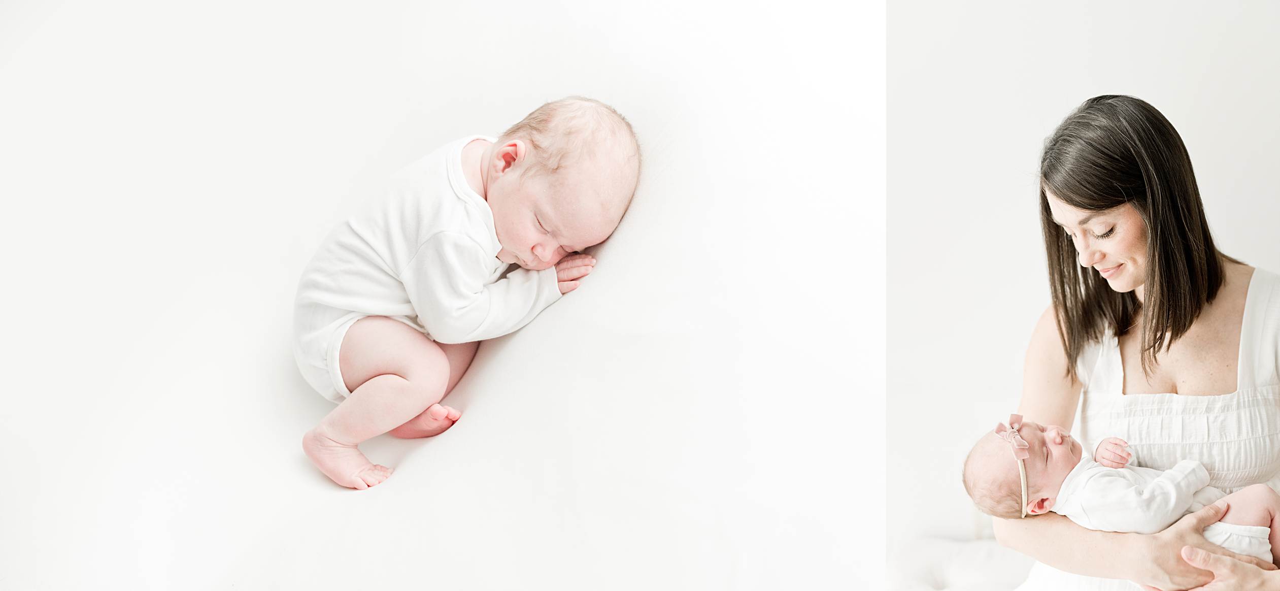 newborn baby girl photographed in the studio on white backdrop by amanda mcquade photography in charlotte nc